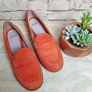 Johnston & Murphy Orange Suede White Sole Stacked Heel Penny Loafer